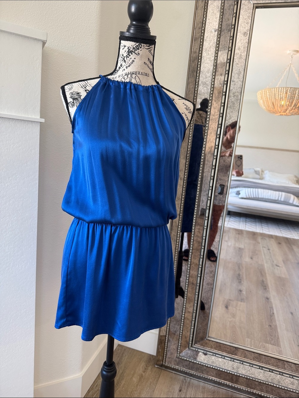 Alexander Rheese Silk Cobalt Blue Halter Elastic Waist Mini Dress